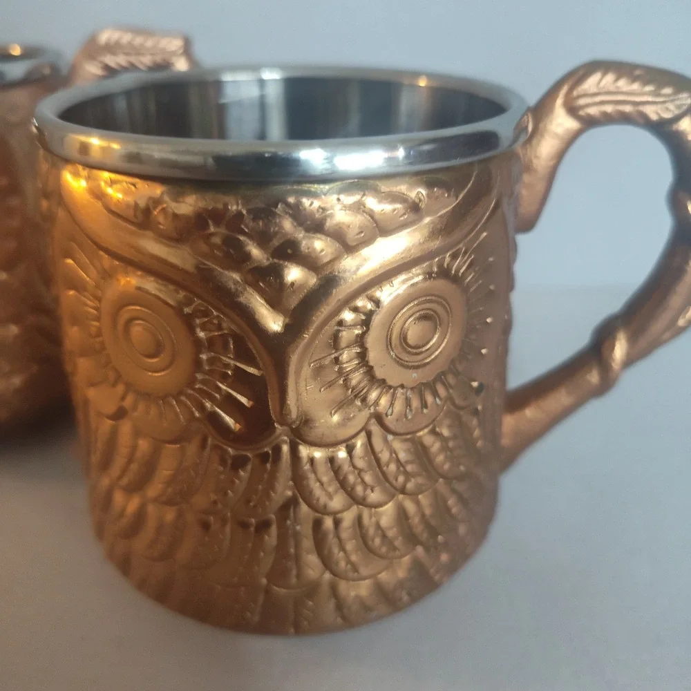 Pier 1 Imports Copper Owl Moscow Mule‎ Mugs Stainless Steel Set of 2